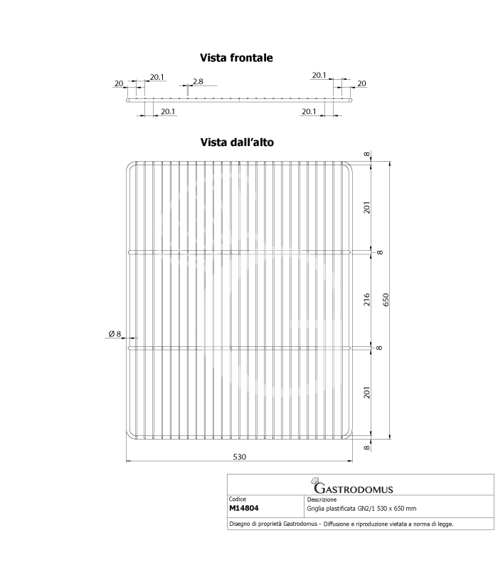 Tragrost GN2/1 aus Polyethylen, 530 mm x 650 mm