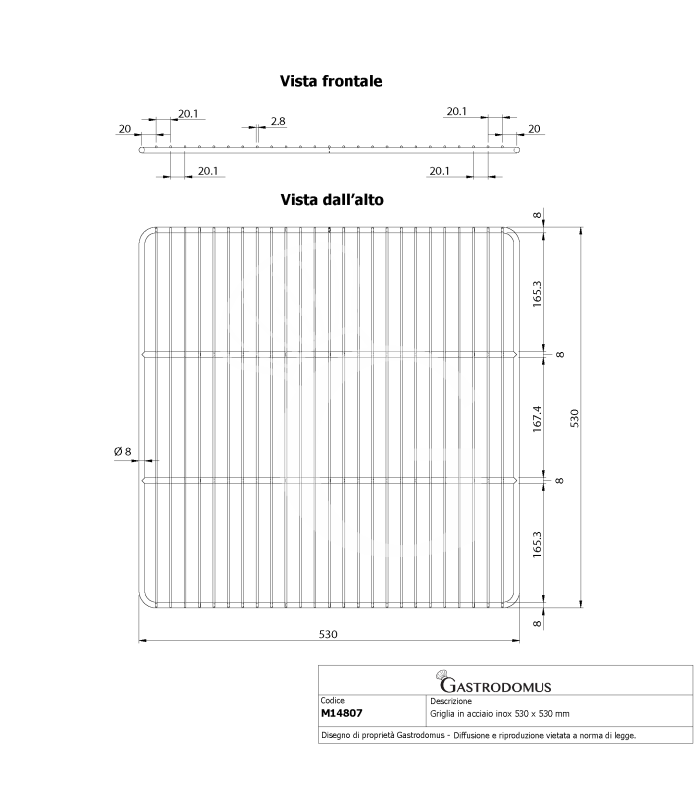 Tragrost aus Edelstahl, 530 mm x 530 mm