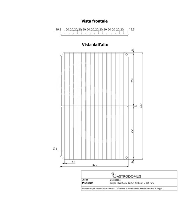 Gitter GN1/1 aus Polyethylen, 530 mm x 325 mm