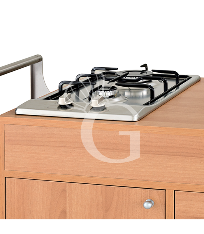 Flambierwagen, Melaminharzbeschchtetes Holz, 2 Kochstellen, B 1150 mm x T 550 mm x H 1080 mm