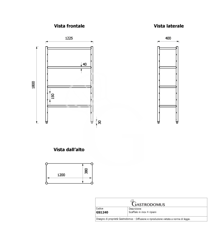copy of Scaffale in acciaio inox con 4 ripiani, L 2000 x P 600 x H 2000 mm