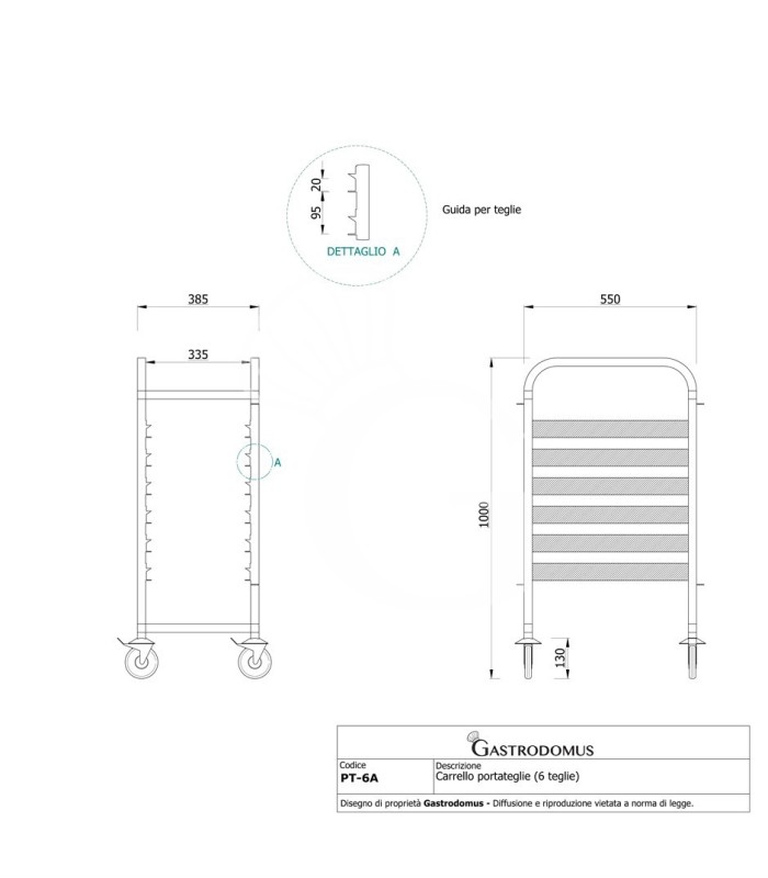 Gastronormwagen, 6 GN 1/1 Bleche, B 385 mm x T 550 mm x H 1000 mm