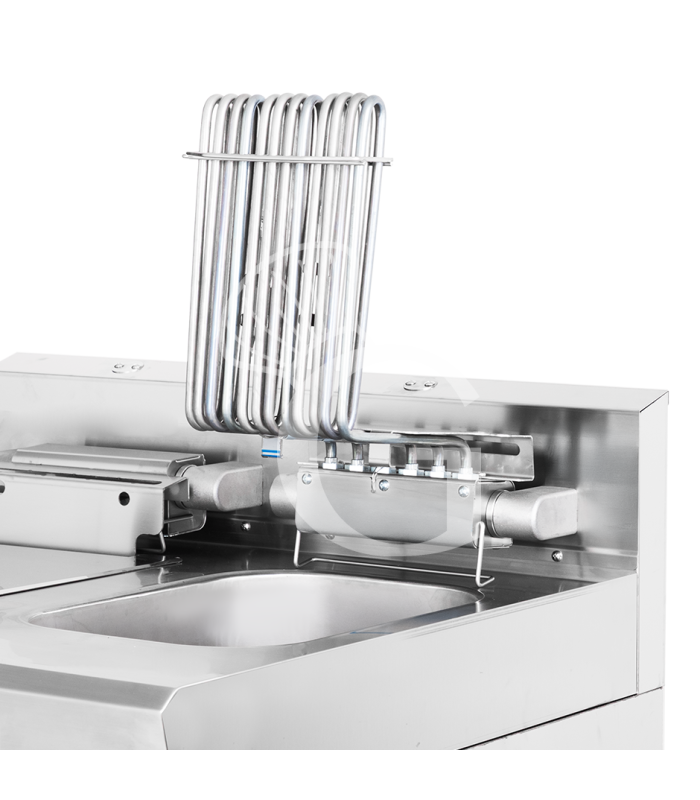 Profi Elektro-Fritteuse mit 2 Becken (2 x 10 Liter) und Schrank, Standgerät, Leistung 15 kW – dreiphasig