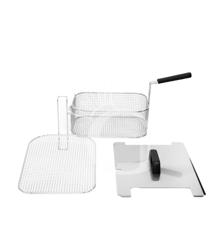 Profi Elektro-Fritteuse mit 2 Becken (2 x 10 Liter) und Schrank, Standgerät, Leistung 15 kW – dreiphasig