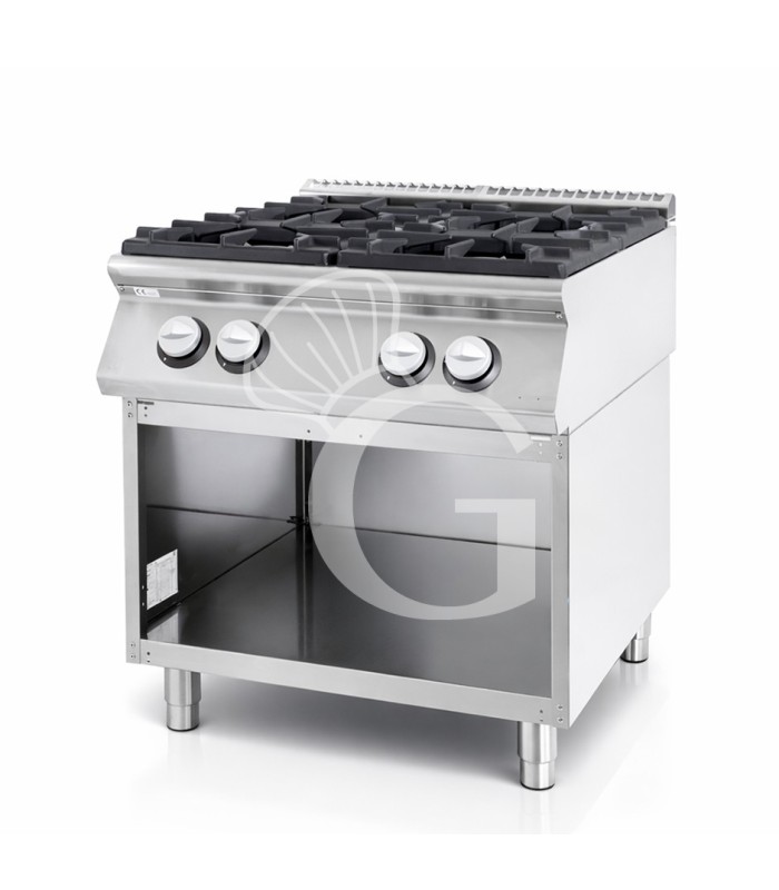 Professioneller Gasherd mit 4 Brenner und offenen Unterbau, Tiefe 900 mm