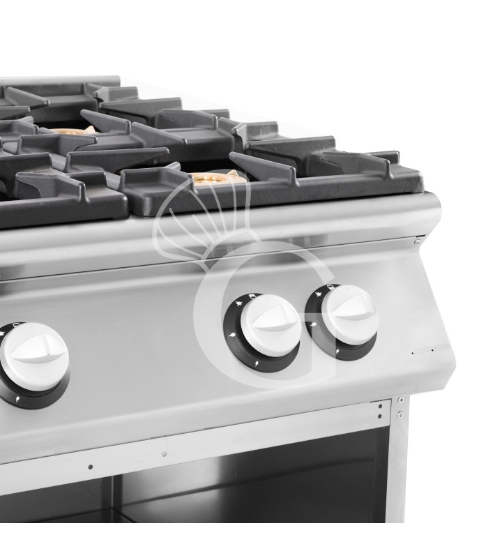 Professioneller Gasherd mit 4 Brenner und offenen Unterbau, Tiefe 900 mm