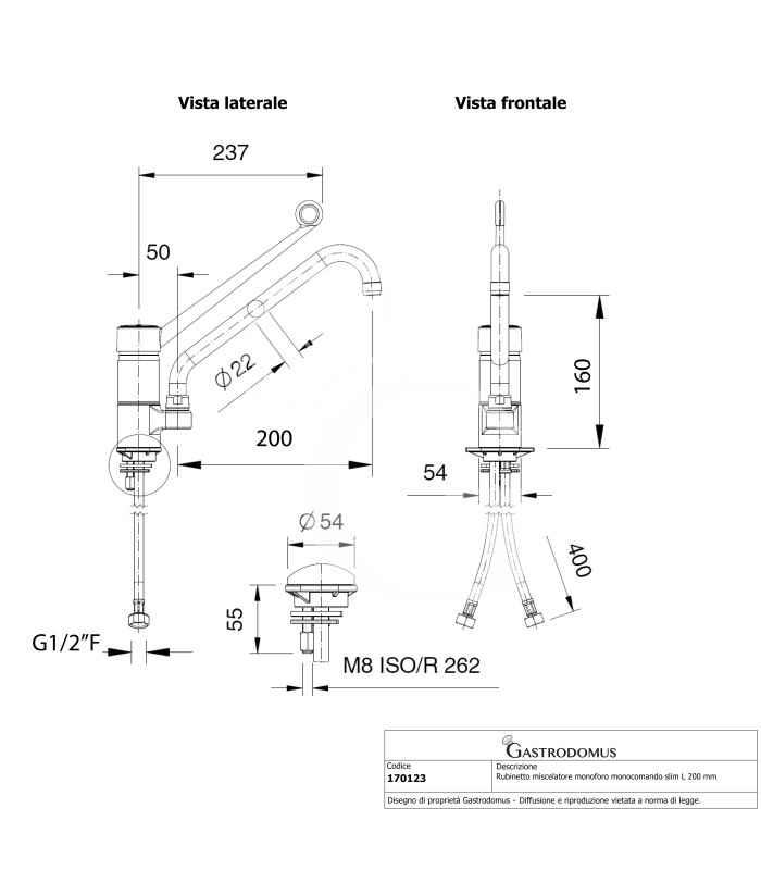 Einloch, Mischbatterie, Schwenkhahn, Einhebelmischer, Slim, B 200 mm