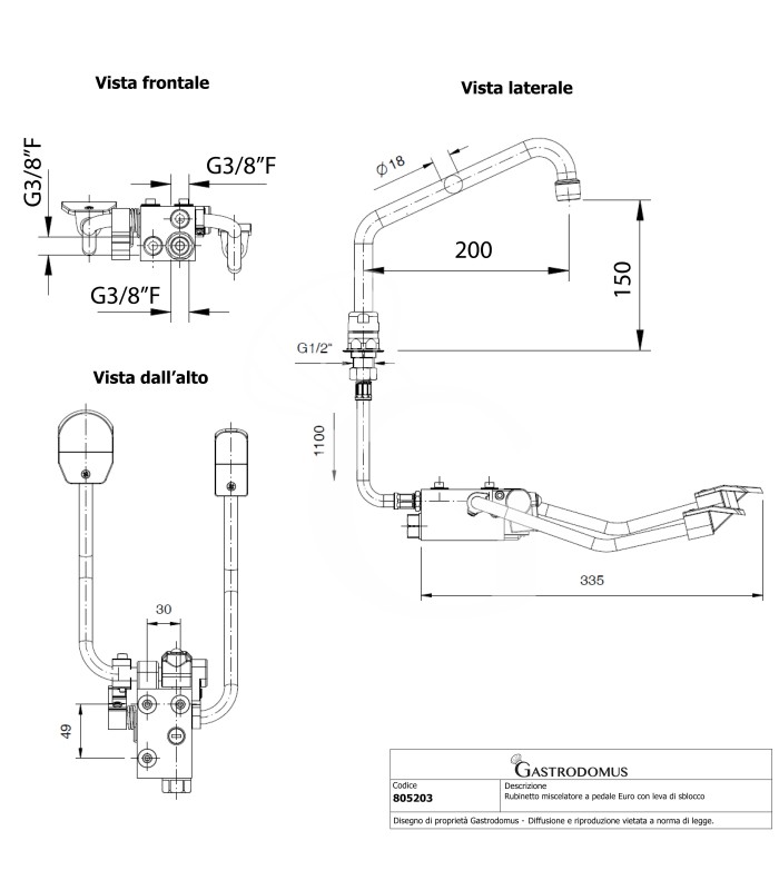 Armatur mit Fußpedal, sechskantige Basis, mit Entrieglungshebel, 200 x 150 mm