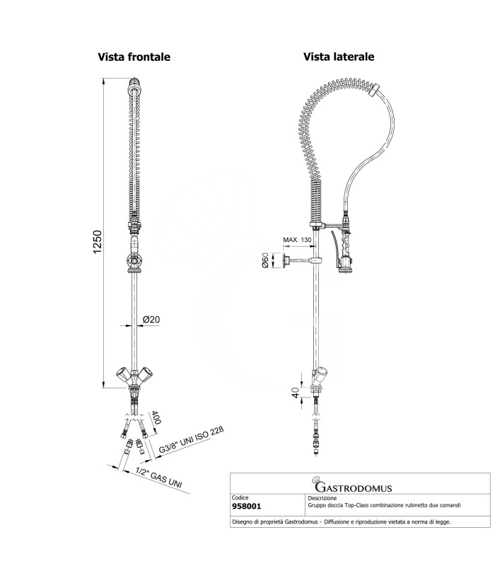 Einloch-Armatur mit Handbrause, 2 Griffe