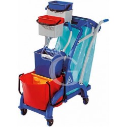 Systemwagen aus Kunststoff, Mopp- und Besenstielhalter, B 1070 mm x T 560 mm x H 1110 mm