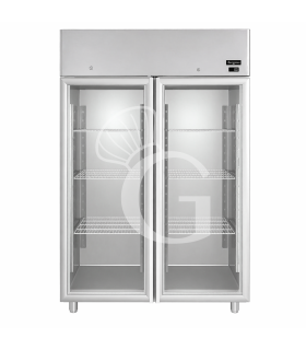 Kühlschrank (1400 Liter), Edelstahl, Umluftkühlung, 2 Glastüren, Temperatur 0°C /+10°C, Energieklasse G