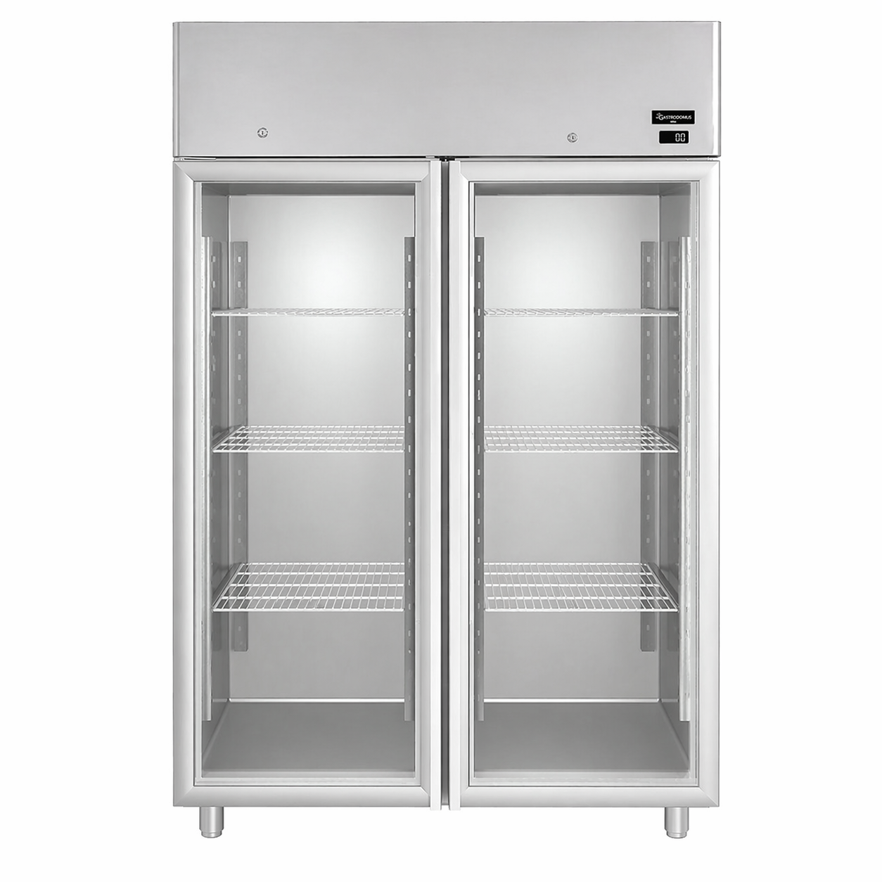 Kühlschrank (1400 Liter), Edelstahl, Umluftkühlung, 2 Glastüren, Temperatur -2°C/+10°C