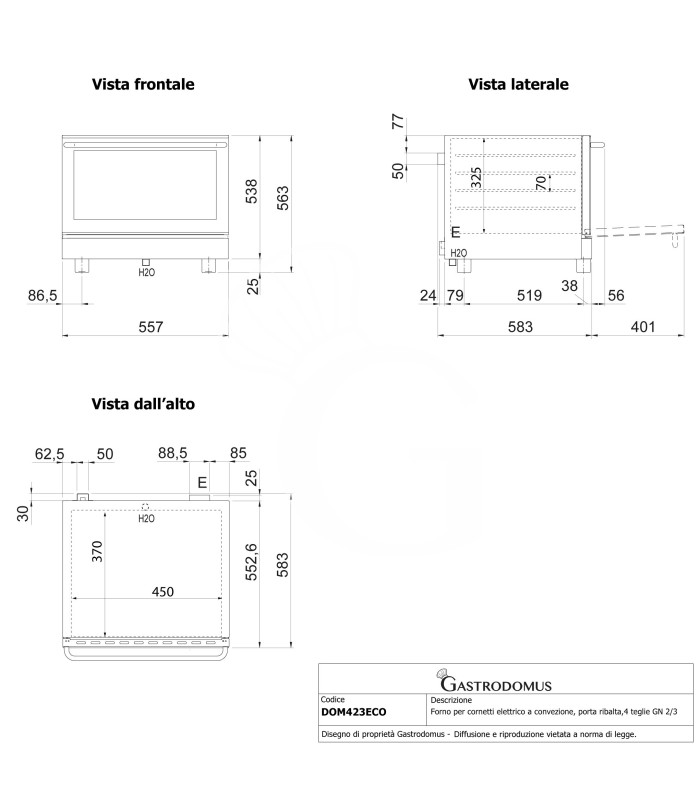 Elektro Heißluftofen für Croissants, Klapptür, mechanische Steuerung, 4 Backbleche GN 2/3, 2,8 kW