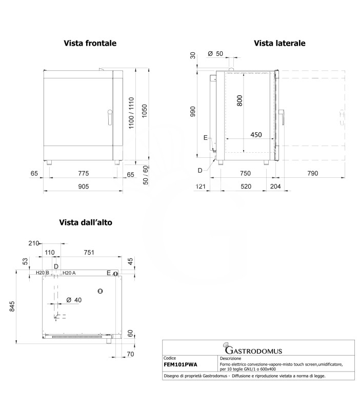 Heißluftdämpfer, elektrisch, Touchscreen, Luftbefeuchter, für 10 GN1/1 oder 600x400 mm Bleche, automatisches Reinigungssystem