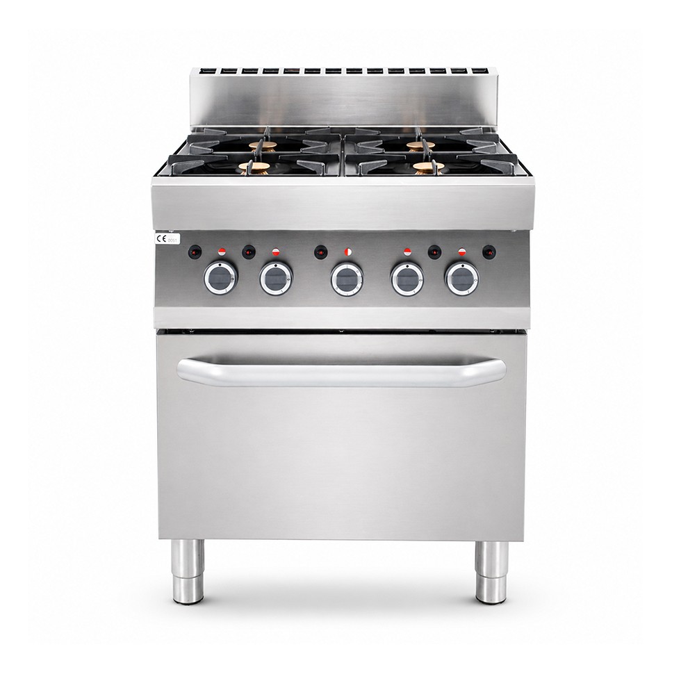 Professioneller Gasherd mit 4 Brenner und Gasbackofen – Tiefe 650 mm