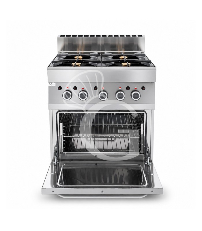 Professioneller Gasherd mit 4 Brenner und Gasbackofen – Tiefe 650 mm