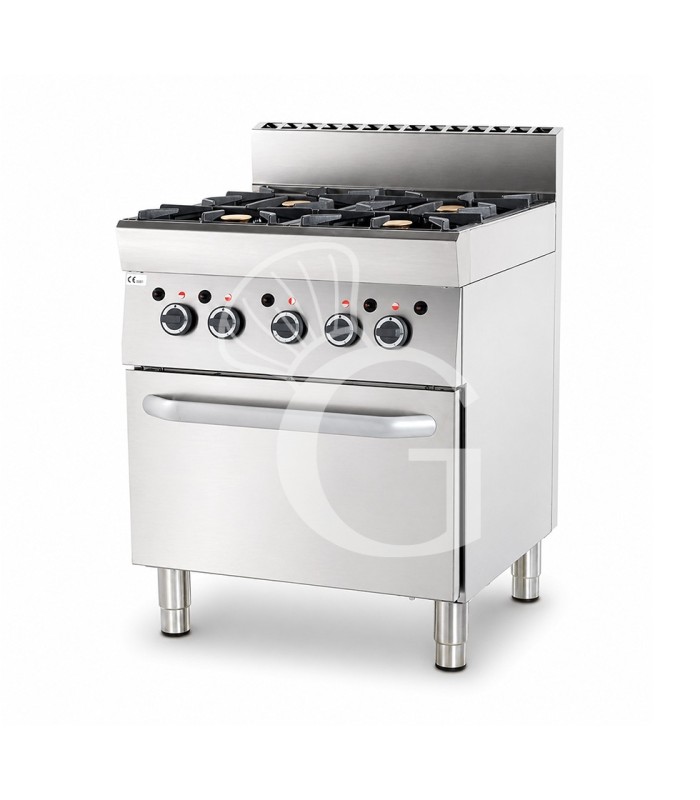 Professioneller Gasherd mit 4 Brenner und Gasbackofen – Tiefe 650 mm