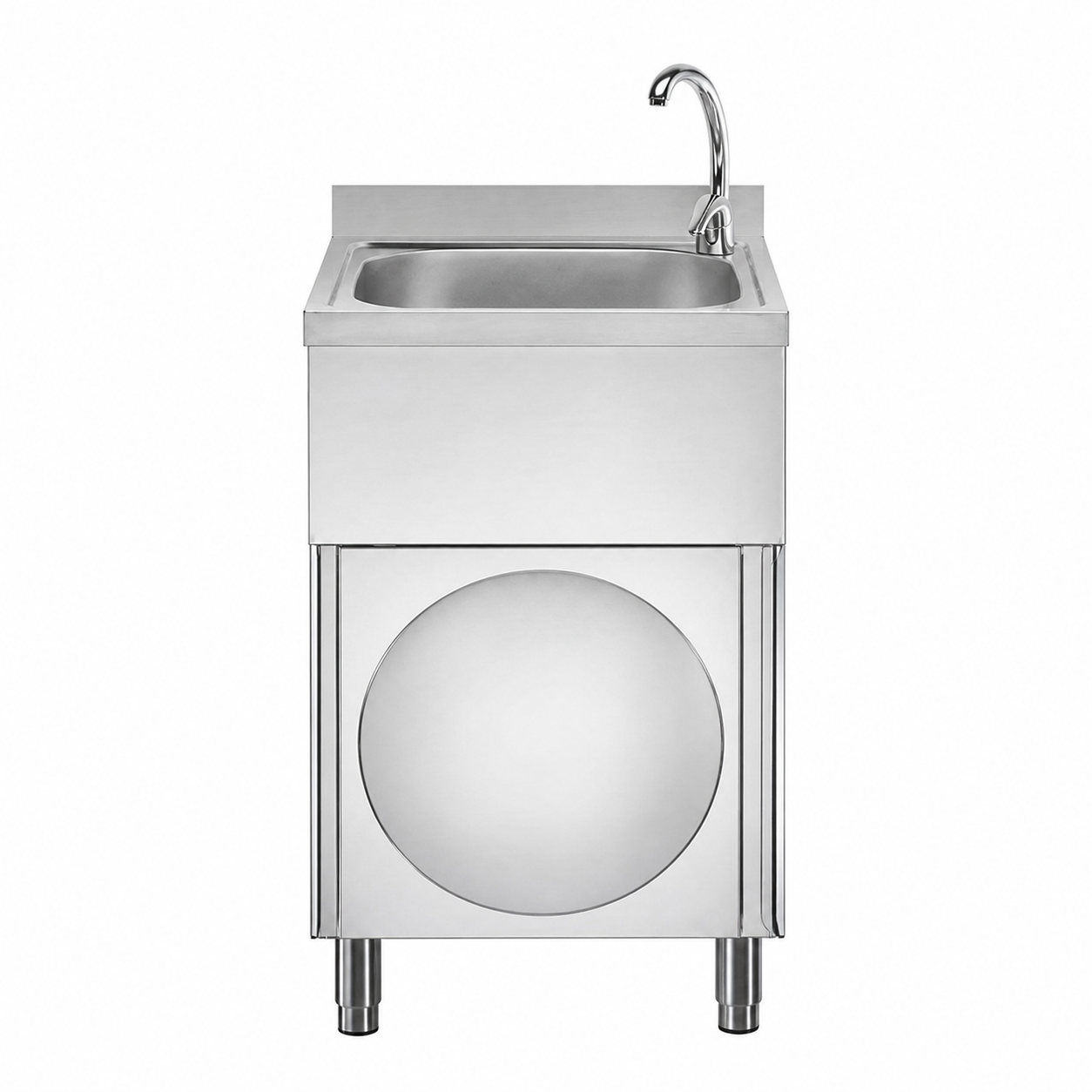 Handwaschbecken mit Unterschrank, Edelstahl, Flügeltür, Mischbatterie (Kalt- & Warmwasser)