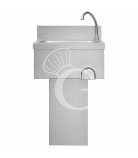 Handwaschbecken auf Säule, Edelstahl, Kniebedienung, mit Wasserhahn und Abfluss