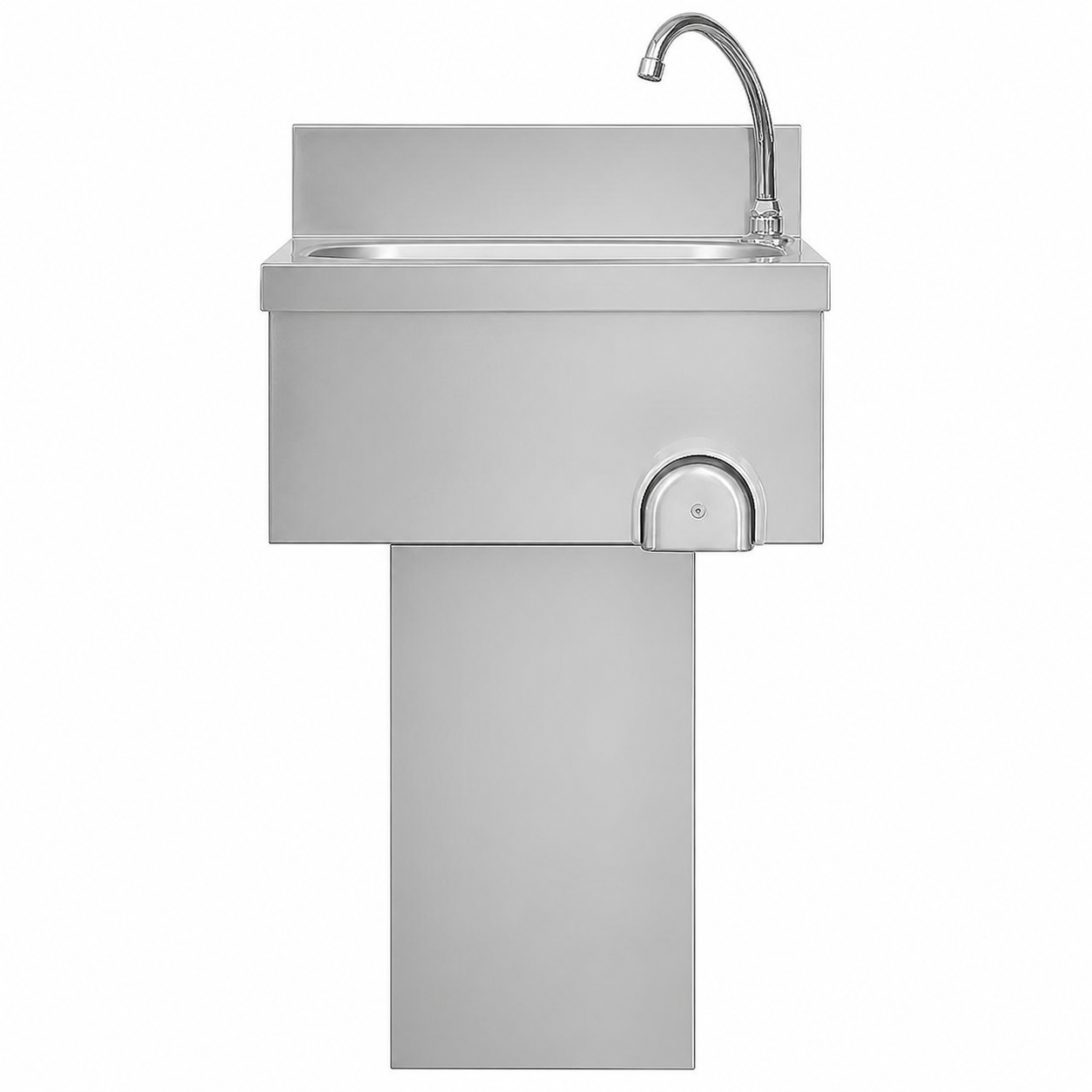 Handwaschbecken auf Säule, Edelstahl, Kniebedienung, mit Wasserhahn und Abfluss