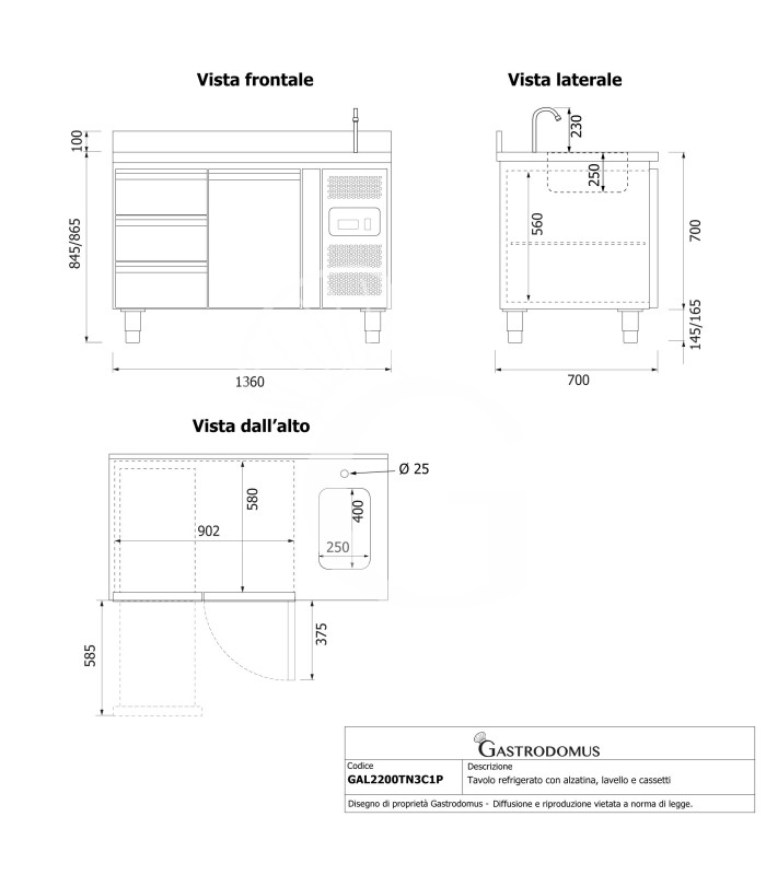 copy of Tavolo refrigerato - 2 porte - Prof. 700 - temperatura -2°C/+8°C
