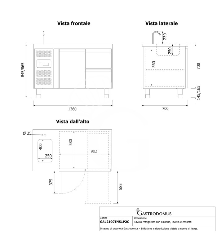 copy of Tavolo refrigerato - 2 porte - Prof. 700 - temperatura -2°C/+8°C
