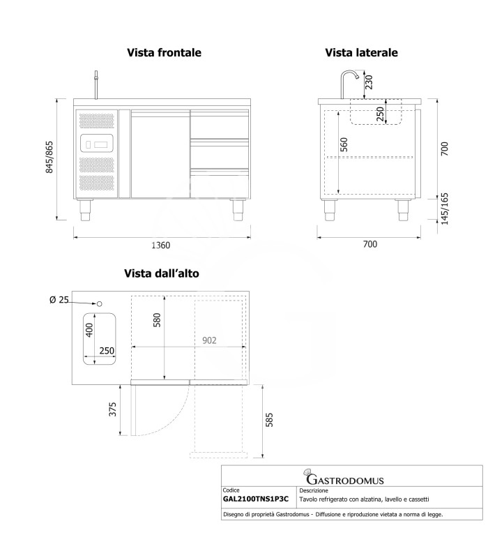 copy of Tavolo refrigerato - 2 porte - Prof. 700 - temperatura -2°C/+8°C