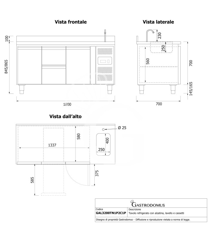 copy of Tavolo refrigerato - 2 porte - Prof. 700 - temperatura -2°C/+8°C