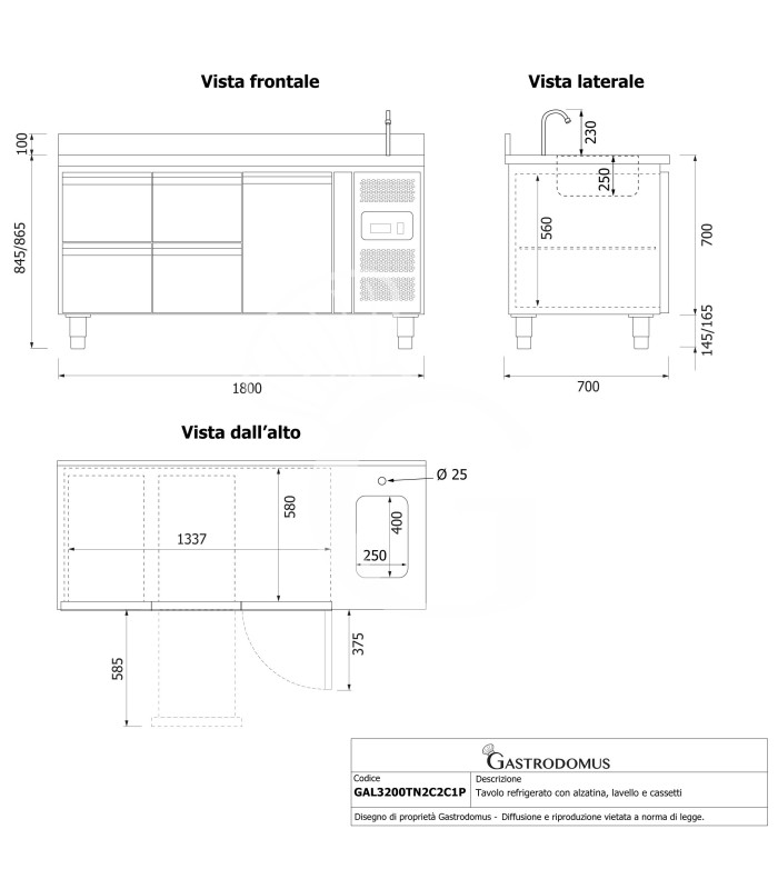 copy of Tavolo refrigerato - 2 porte - Prof. 700 - temperatura -2°C/+8°C