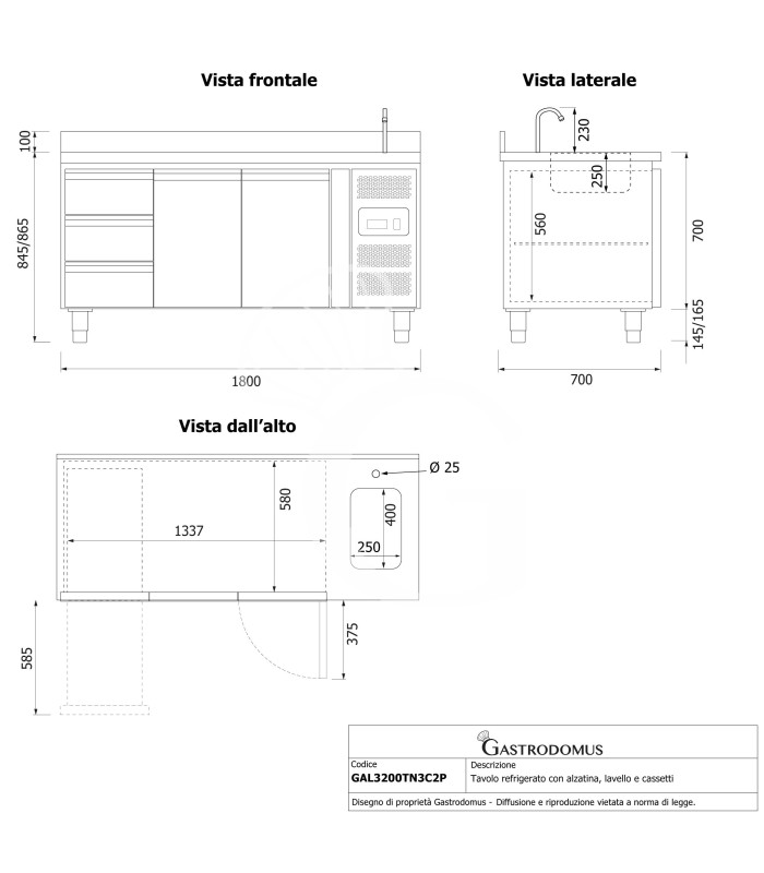 copy of Tavolo refrigerato - 2 porte - Prof. 700 - temperatura -2°C/+8°C