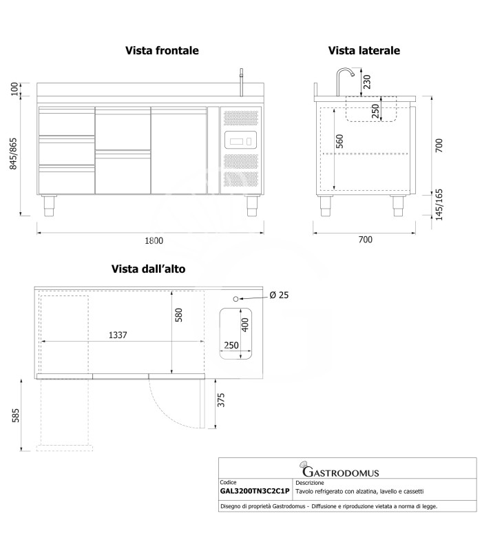 copy of Tavolo refrigerato - 2 porte - Prof. 700 - temperatura -2°C/+8°C