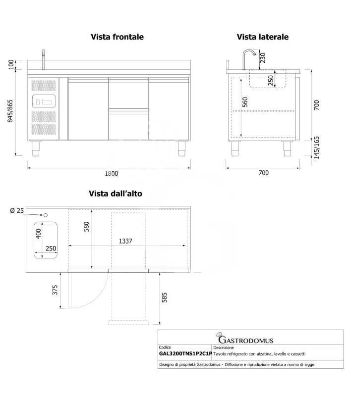copy of Tavolo refrigerato - 2 porte - Prof. 700 - temperatura -2°C/+8°C