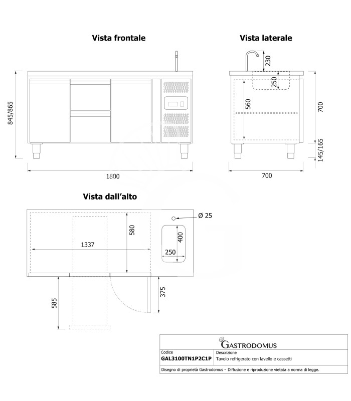 copy of Tavolo refrigerato - 2 porte - Prof. 700 - temperatura -2°C/+8°C