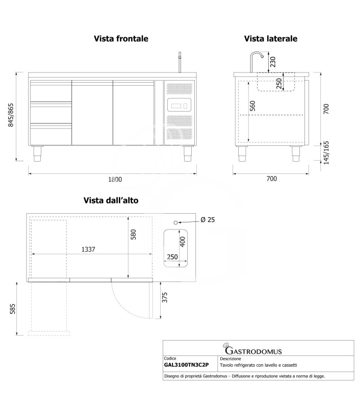 copy of Tavolo refrigerato - 2 porte - Prof. 700 - temperatura -2°C/+8°C