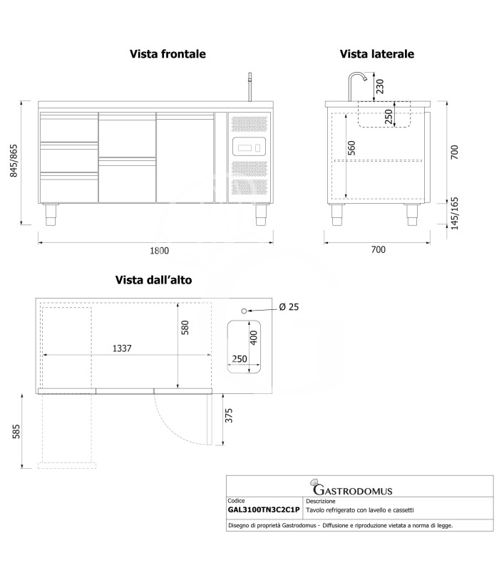 copy of Tavolo refrigerato - 2 porte - Prof. 700 - temperatura -2°C/+8°C