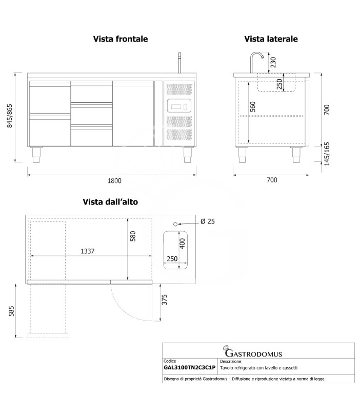 copy of Tavolo refrigerato - 2 porte - Prof. 700 - temperatura -2°C/+8°C
