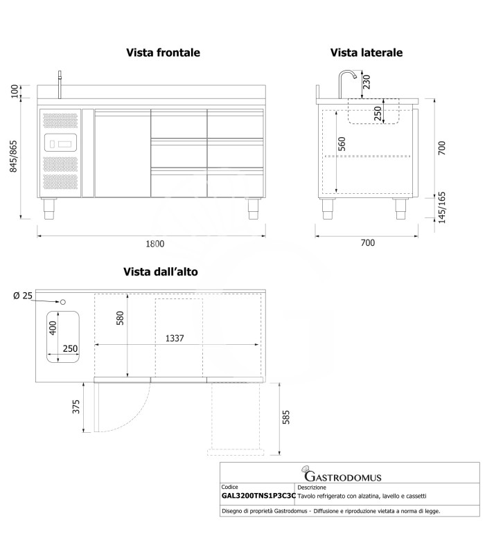 copy of Tavolo refrigerato - 2 porte - Prof. 700 - temperatura -2°C/+8°C