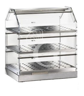 Buffetvitrine/Thekenaufsteller/Show-Vitrine aus Edelstahl, 3 Borde, B 850 mm x T 350 mm x H 500 mm