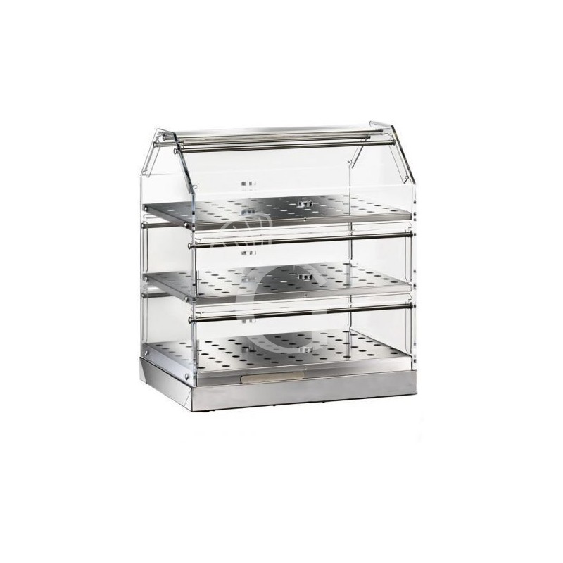 Buffetvitrine/Thekenaufsteller/Show-Vitrine aus Edelstahl, 3 Borde, B 850 mm x T 350 mm x H 500 mm Buffetvitrine/Thekenaufsteller/Show-Vitrine aus Edelstahl, 3 Borde, B 850 mm x T 350 mm x H 500 mm