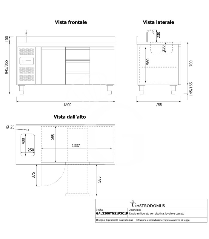 copy of Tavolo refrigerato - 2 porte - Prof. 700 - temperatura -2°C/+8°C