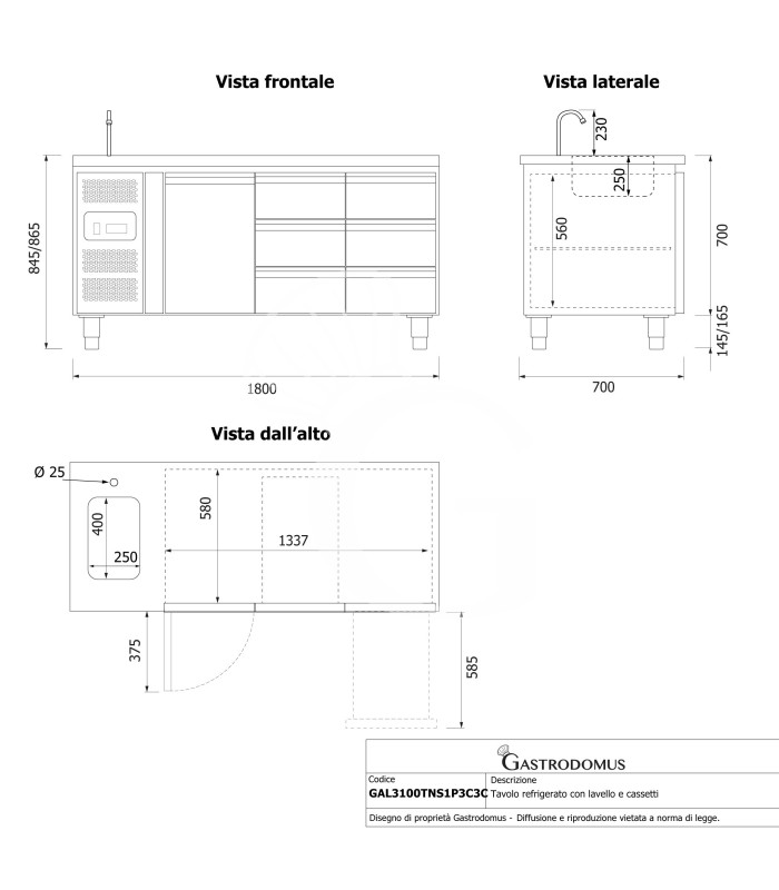 copy of Tavolo refrigerato - 2 porte - Prof. 700 - temperatura -2°C/+8°C