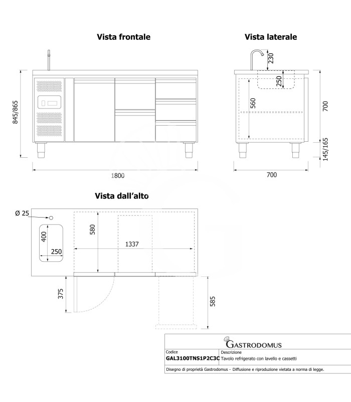 copy of Tavolo refrigerato - 2 porte - Prof. 700 - temperatura -2°C/+8°C