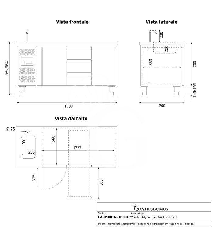 copy of Tavolo refrigerato - 2 porte - Prof. 700 - temperatura -2°C/+8°C