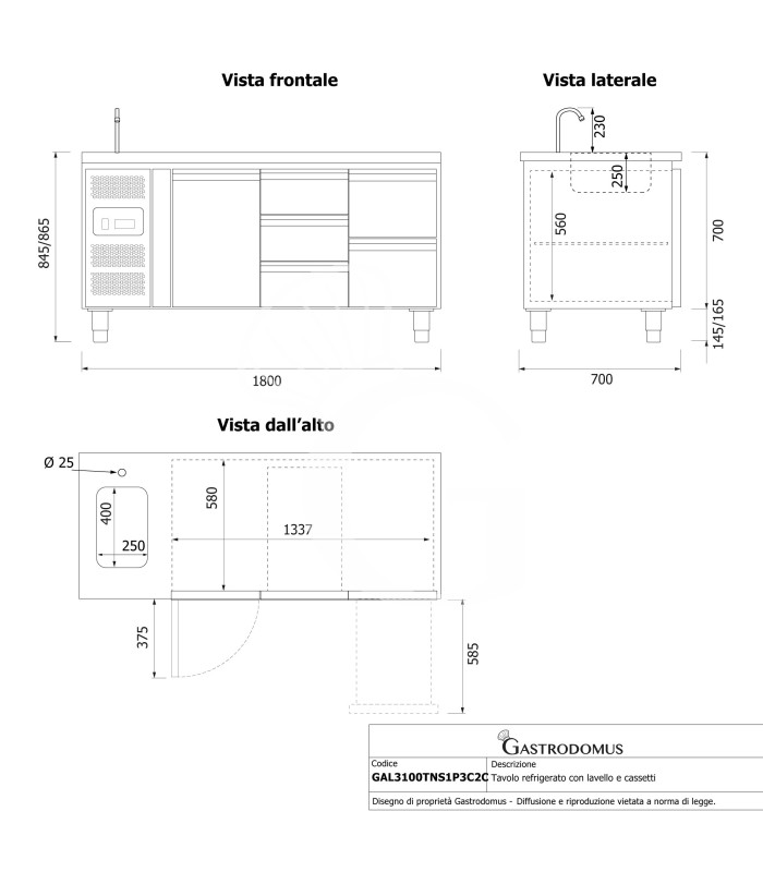 copy of Tavolo refrigerato - 2 porte - Prof. 700 - temperatura -2°C/+8°C