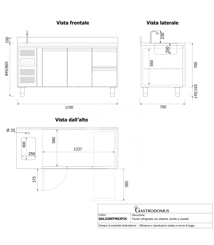 copy of Tavolo refrigerato - 2 porte - Prof. 700 - temperatura -2°C/+8°C