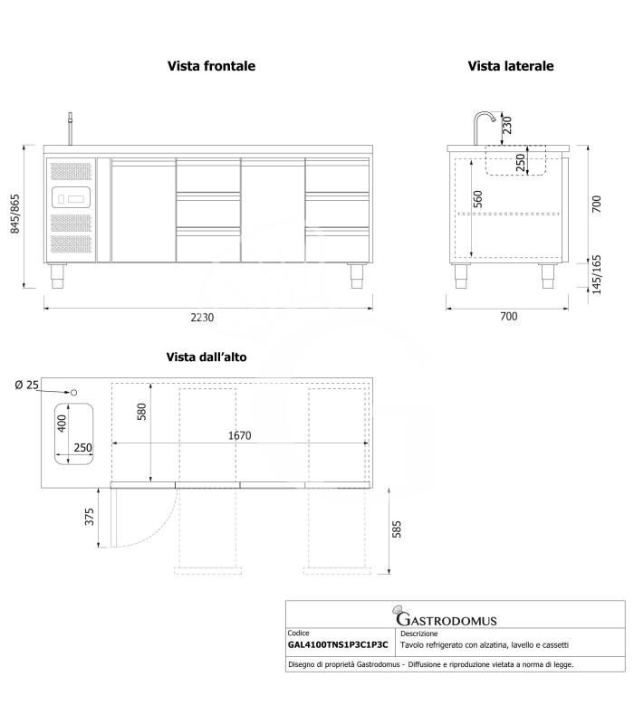 copy of Tavolo refrigerato - 2 porte - Prof. 700 - temperatura -2°C/+8°C