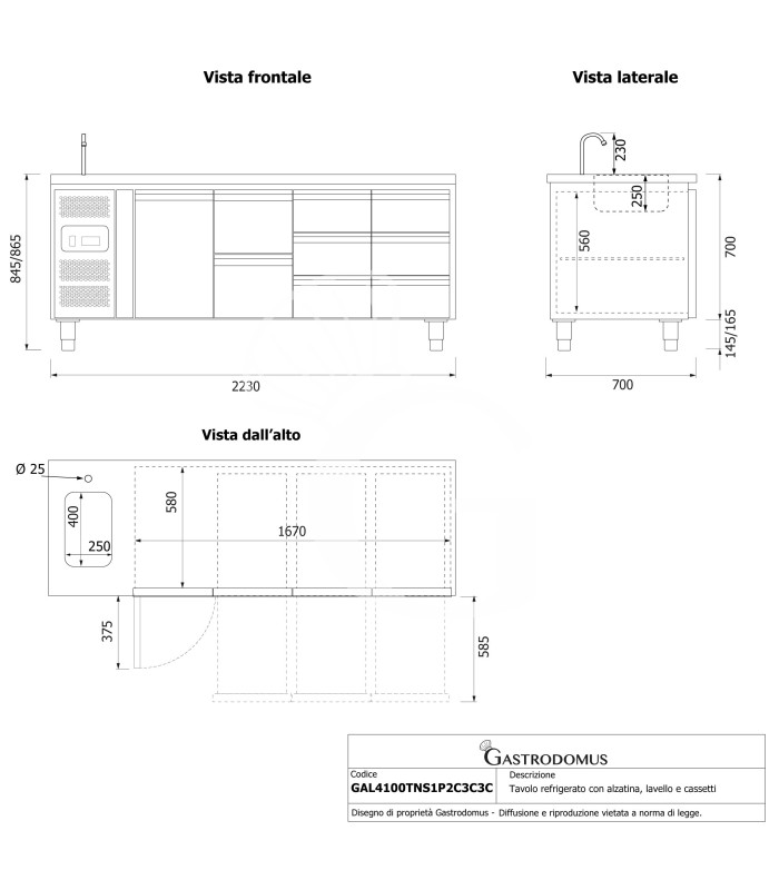 copy of Tavolo refrigerato - 2 porte - Prof. 700 - temperatura -2°C/+8°C