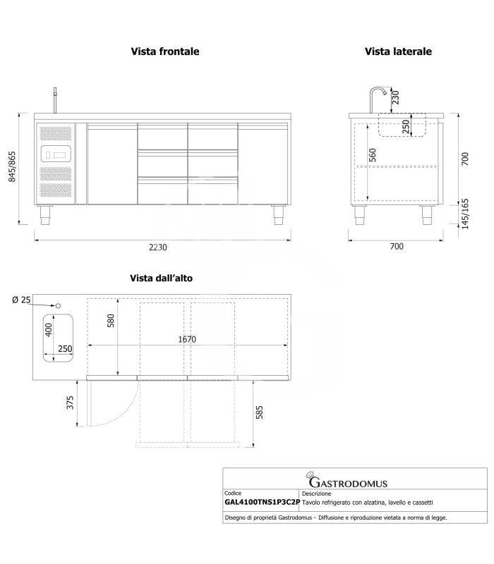 copy of Tavolo refrigerato - 2 porte - Prof. 700 - temperatura -2°C/+8°C