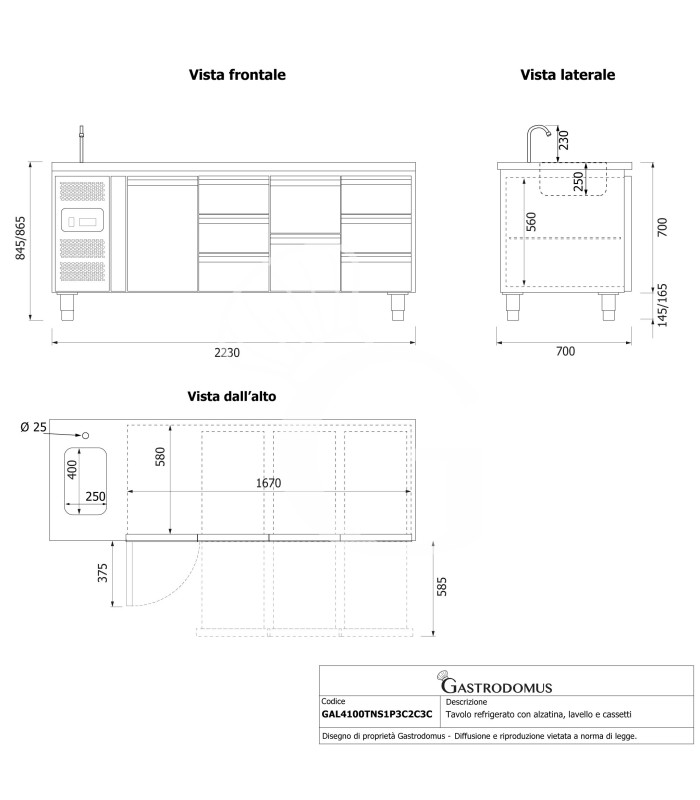 copy of Tavolo refrigerato - 2 porte - Prof. 700 - temperatura -2°C/+8°C