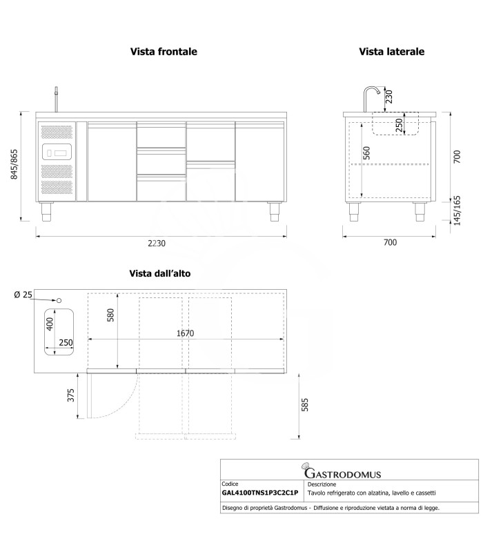 copy of Tavolo refrigerato - 2 porte - Prof. 700 - temperatura -2°C/+8°C